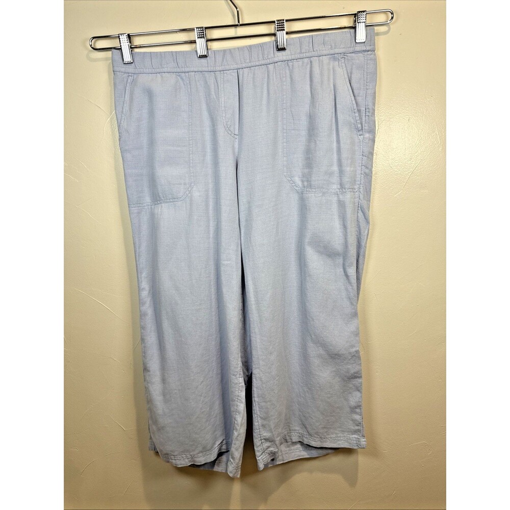 Pure Jill Linen Blend Wide Leg Crop Pants Light Mirage Blue Pull On Size Large